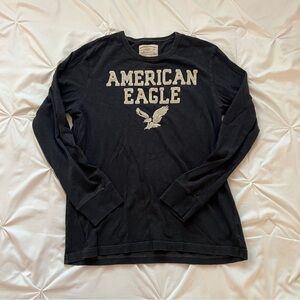American Eagle black and cream vintage henley long sleeve shirt